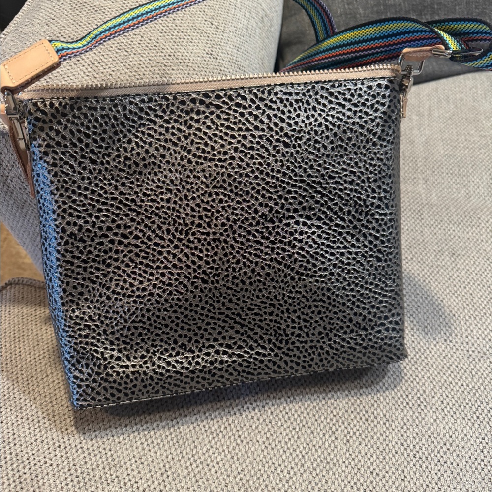 Consuela Textured Black Crossbody Bag with Multicolor Strap - Picture 4 of 6